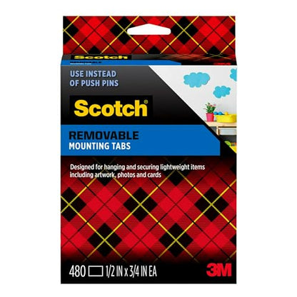 Scotch Removable Wall Mounting Tabs,12 in x 34 in, Clear, 480 Tabs (7225) - size: 0.5"x0.75"