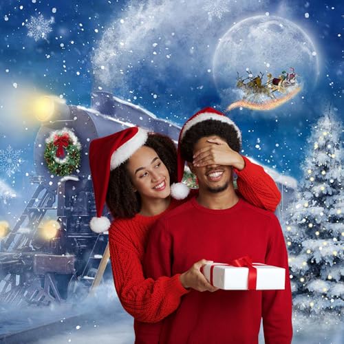Avezano 8 x 6 ft Christmas Train Backdrop Snow Night Christmas Themed Party Backdrop Moon Santa Claus Railway Photography Background Xmas Day Party Banner Decorations - size: 8x6ft, 94x71inch