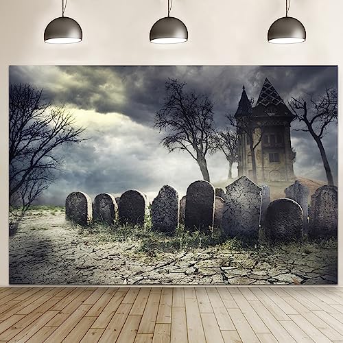 Halloween Backdrop Cemetery Halloween Photo Backdrop for Party Photography 12x10ft Pumpkin Graveyard Scary Haunted House Tombstone Background Kids Adults Birthday Party Studio Props - size: 12x10ft