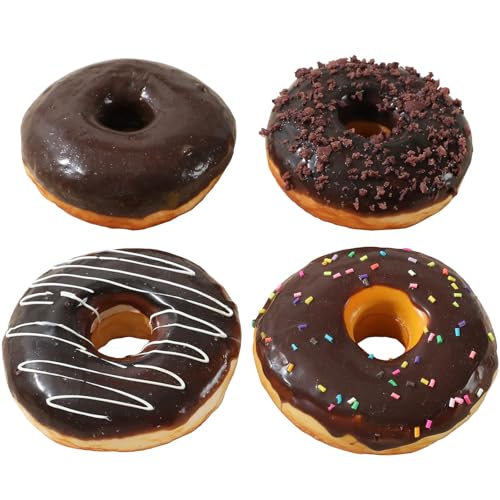 Joeabor Fake Donut Pack of 4 Artificial Chocolate Doughnut for Decoration Realistic Fake Food for Display Faux Dessert Party Decorations Photography Props - color: 4-pack B