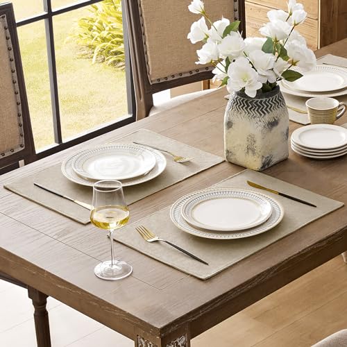 Romanstile Cloth Placemats Set of 6-12 x 18 Inch, Heat Resistant Double Layered Thickened Burlap Place Mats, Washable Faux Linen Farmhouse Table Mats for Kitchen/Dining/Party/Outdoor, Beige - color: Beige, size: Placemats 12" X 18", Set of 6