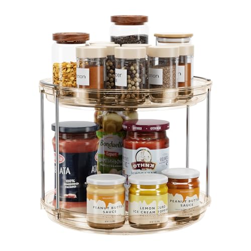 LAMU 2 Tier Lazy Susan Turntable Organizer 9.25'' Rotating Spice Rack Organization for Cabinet, Kitchen, Pantry, Countertop, Bathroom, Vanity, Medicine Cabinet Organizer, Amber - color: Amber, size: 9.25in 1 Pack