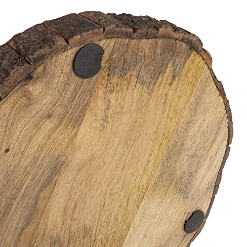 GoCraft Wooden Round Cutting Board with Tree Bark Rim | 1.5" Thick Mango Wood Live Edge Chopping, Prep, Serve Board | Charcuterie Platter - 12.75"