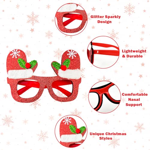 Leetous Christmas Glitter Glasses 6 Pack, Xmas Eyeglasses Frame Party Gifts Accessories - One Size Fits All, Holiday Party Favors Supplies Game Prizes, Christmas Decorations Photo Props for Costume - style: 6 PCS