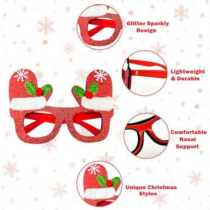 Leetous Christmas Glitter Glasses 6 Pack, Xmas Eyeglasses Frame Party Gifts Accessories - One Size Fits All, Holiday Party Favors Supplies Game Prizes, Christmas Decorations Photo Props for Costume - style: 6 PCS