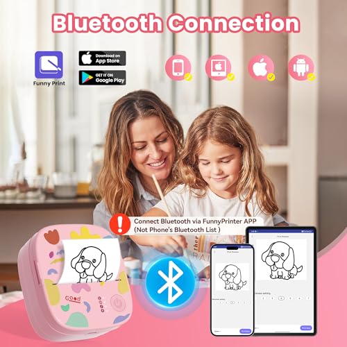 Mini Sticker Printer AHM2, Mini Thermal Printer with 3 Rolls Paper, Bluetooth Inkless Printpods, Pocket Label Maker Suitable for Creative Kids DIY, Diaries, Photos, Study Notes -Light Pink - color: Light Pink