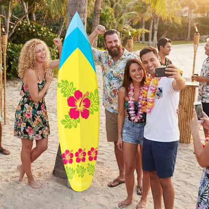 Yalikop 6 Ft Surfboard Cardboard Cutout Stand Up Photo Prop - Hawaiian Tropical Party Decorations Standee Surfboard Foam Board for Garden Yard Sign Decor Summer Beach Luau Photography Background - style: Tropical Flower