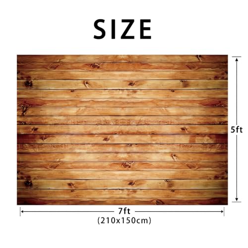 7x5FT Wood Wall Photo Backdrop Rustic Natural Wooden Board Photography Background Birthday Party Baby Shower Cake Table Decoration Banner Studio Booth Prop Supplies Polyester - size: 7X5FT