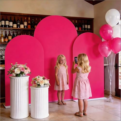 Pack of 3 Arch Backdrop Cover Hot Pink Spandex Arch Cover Fitted Wedding Arched Stand Cover for Bridal Shower Birthday Party Gender Reveal Backdrop Decor (6/6.6/7.2ft) - color: Hot Pink, size: 6/6.6/7.2 FT