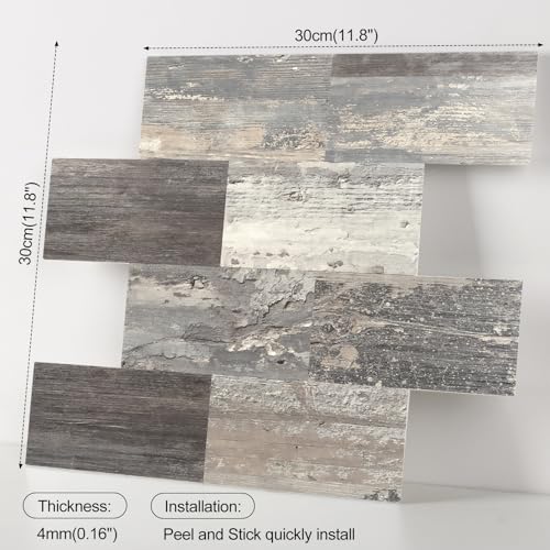 20 Sheets Wood Grain PVC Subway Tiles Peel and Stick Backsplash,12''Heat Resistant Stick on Tiles for Kitchen,Waterproof Peel and Stick Wall Tiles for Bathrrom - color: Mix Wood Grain