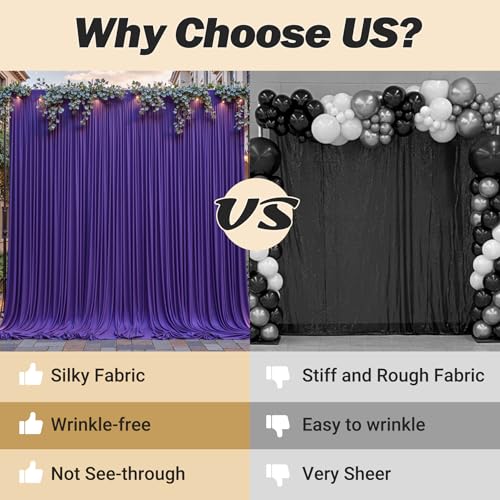 8ftx10ft Wrinkle Free Purple Backdrop Curtain - 10 Feet Photography Backdrop Drapes, Silky Polyester Back Drop Cloth for Wedding Baby Shower Balloon Arch Background - color: Purple, size: 8FTx10FT (W4'xH10', 2 Panels)