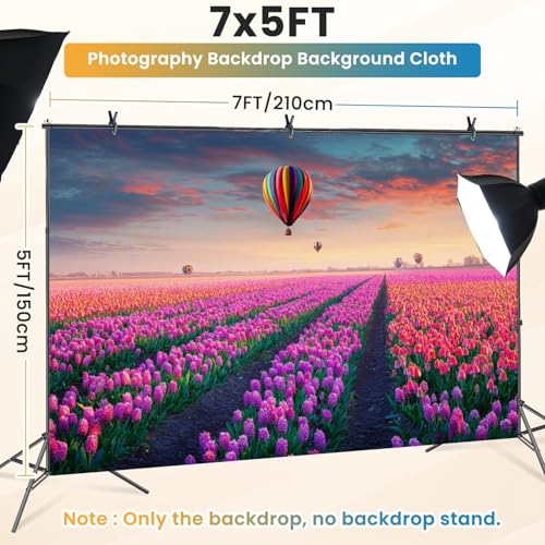 5x7ft Photography Backdrop Balloon Field Blooming Hyacinth Flowers Colorful Spring Sunrise Photo Backdrop Photography Background for Photoshoot Portrait Video Party Photo Studio Prop Booth - color: Color3