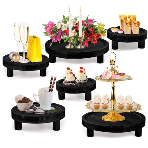 6PCS Wooden Risers for Display Wood Cake Stand for Party Round Food Risers for Buffet Wooden Holder Rustic Riser for Decor Tiered Tray Decor Home Kitchen (Black, 6 PCS (8”, 6”, 5”)) - color: Black, size: 6 PCS (8”, 6”, 5”)