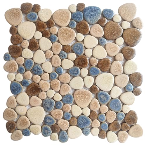 Parrotile Yosemite Matte Pebble Stone Tiles for Shower Floor Bathroom Mosaic Tile Extremely Non Slip [5 Sheets] - color: Matte Yosemite