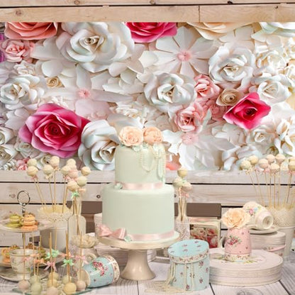 20x10ft Pink and White Paper Flowers Background Photography Mother's Day Backdrop Paper Flower Wall Gorgeous Wedding Flower Backdrops Beautiful Bride Baby Newborn Kids Background - size: 20x10ft