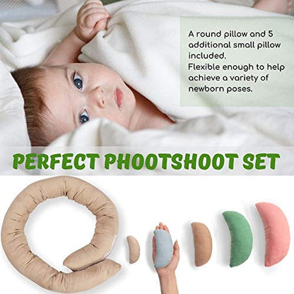 Sunmig Newborn Photography Props, Ultra-Soft Baby Donut Posing Pillows, Professional Baby Photo Props Set Fits 0-6 Months Baby,Pack of 6, Multicolor