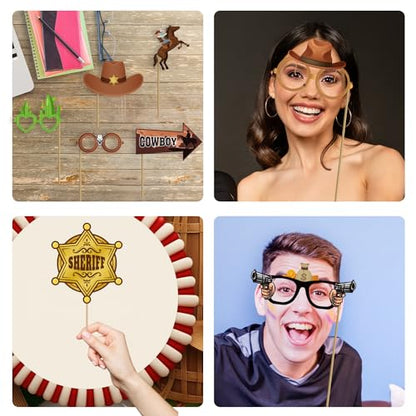 36Pcs Country Party Decorations Photo Booth Props, Western Photo Booth Props for Western Party Decorations, Wild West Cowboy for Cowboy Party