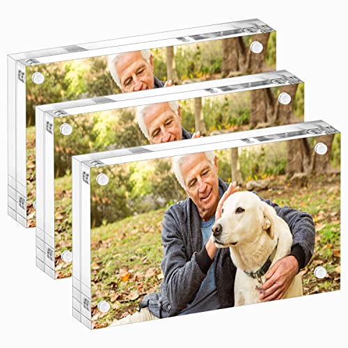 YestBuy 3x5 Acrylic Picture Frame,Clear Acrylic Photo Frames, Magnetic Picture Frames,Block Picture Frame For Desktop Display, Record Eternal Memory (3 Pack) - size: 3x5"