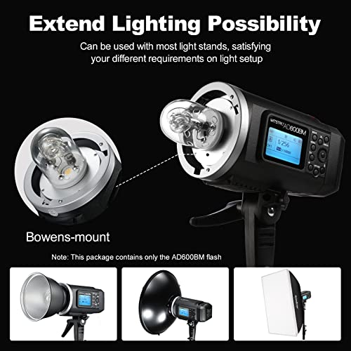 Godox AD600BM Bowens Mount 600Ws GN87 High Speed Sync Outdoor Flash Strobe Light with 2.4G Wireless X System, 8700mAh Battery to Provide 500 Full Power