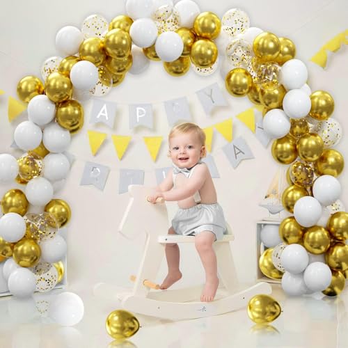 62pcs Gold White Balloons Kit - 12 Inches Gold White Confetti Party Decoration Balloons for Graduation Baby Shower Birthday Wedding Party Decorations Supplies - color: White Gold