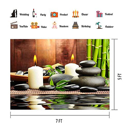 Meditation Relax Backdrop, Bamboo Zen Stone Candle Water Woodiness Floor, Dessert Table Banner Decoration Background Studio Photography Props 7x5ft BJQQPH327 - size: 7x5ft