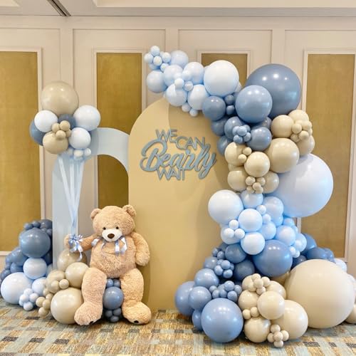ECEAE 141Pcs Dusty Blue Balloon Arch Garland Kit with Light Blue Sand White Balloons, Perfect for Baby Shower, Birthday, Wedding, and Gender Reveal Decorations in Dirty Blue - color: Dusty Blue