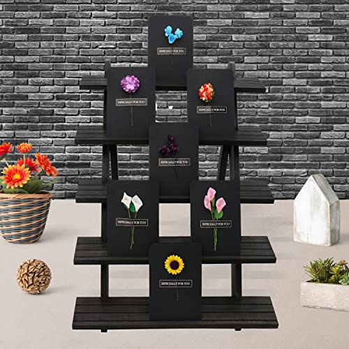 101pcs 5-Tier Wood Earring Display Stand, Retail Display Riser Earring, Ring Holder Stand, Removable Countertop Small Merchandise Display Stand with 100 Pcs Earring Card (Brown color) - color: Brown