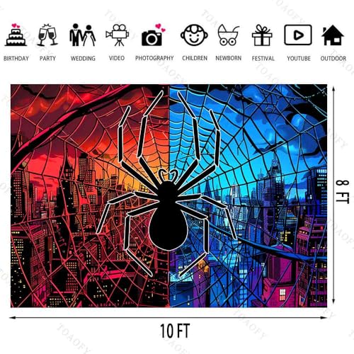 10x8FT Spider Backdrop Blue Red City Buildings Skyline Spider Backdrop Girl Boy Kids Birthday Party Decorations Supplies TAYBDJ1064 - size: 10x8FT