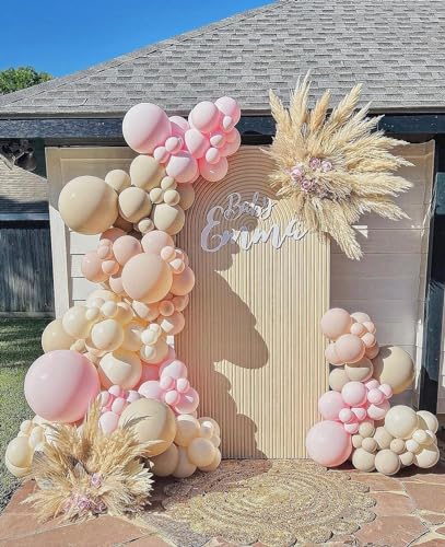 Nude Beige Double Stuffed Balloons Different Size 115Pcs 5/10/12/18" Tan Apricot Nude Balloon Arch Garland kit for Boho Birthday Baby Shower Bridal Shower Gender Reveal Bear Neutral Party - color: Tan