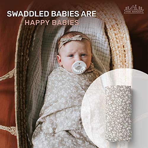 Mini Wander Swaddles for Newborns Muslin Swaddle Blankets - Breathable Soft Receiving Blanket Baby Essentials | 47 x 47 Cotton - Magnolia Tree (Gray) - color: Magnolia Tree (Gray)