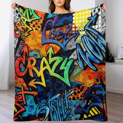 Graffiti Throw Blanket Colorful Abstract Hip Hop City Street Wall Inkjet Doodles Style Blanket for Sofa Bed Couch Chair Or Dorm 30"x40" - color: Style-8, size: 30"x40"