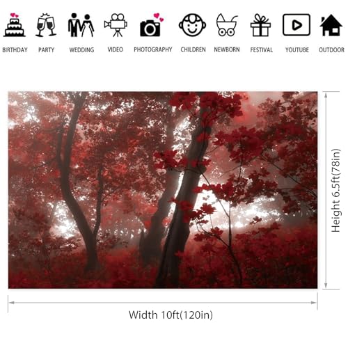 10x6.5ft Fall Maple Leaves Backdrop Autumn Scenery Misty Red Maple Forest Photography Background Natural Landscape Maple Trees Thanksgiving Party Kids Adults Travel Decor Banner Photo Props - size: 10x6.5ft