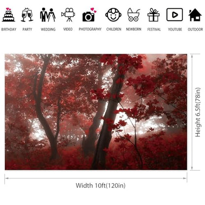 10x6.5ft Fall Maple Leaves Backdrop Autumn Scenery Misty Red Maple Forest Photography Background Natural Landscape Maple Trees Thanksgiving Party Kids Adults Travel Decor Banner Photo Props - size: 10x6.5ft