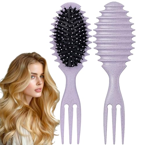 Curly Hair Boar Bristle Curl Defining Brush for Curl Wave Straight Hair, Unique Trident Handle Design Defineing Brush for Wet Dry HairsStyling Massage Hairbrush Hairs Pick Comb Purple - color: curl brush-purple-1pc