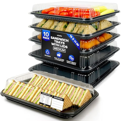 10 Pack Catering Trays with Lids – 15" Serving Tray with Lid, Heavy Duty Recyclable Plastic Party Platters for Catering, Buffet, Picnics & Events – Food Tray with Clear Lid (15.35 × 11.42 × 2.95 inch) - size: 10 Pack - 15 X 11in