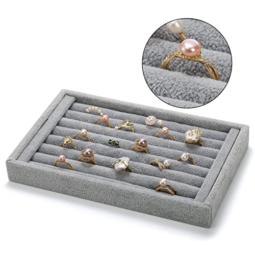 Foraineam 4 Pack Velvet 7 Slots Ring Earrings Trays Showcase Display Holder Drawer Insert Jewelry Storage Organizer