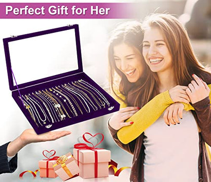 Jenseits Necklace Holder Jewelry Organizer Box, Dustproof Velvet Necklace Tray Jewelry Display With Clear Lid, Preppy Jewelry Holder, Long Necklaces Pendants Organizer, Gifts For Women Girls - Purple - color: 1-Purple