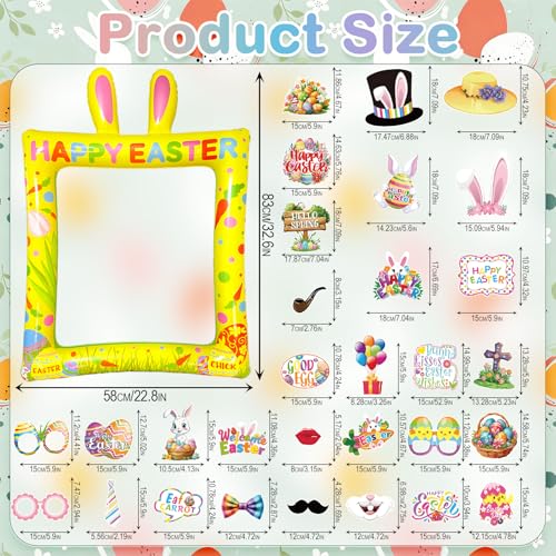 Happy Easter Inflatable Photo Frame & Props Set, 30Pcs Easter Photo Props with Giant Inflatable Picture Frame for Easterday Party Selfie Supplies - color: Easter