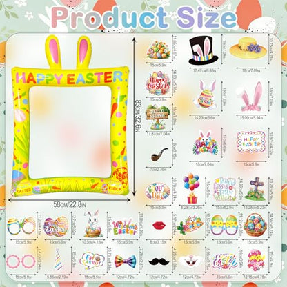 Happy Easter Inflatable Photo Frame & Props Set, 30Pcs Easter Photo Props with Giant Inflatable Picture Frame for Easterday Party Selfie Supplies - color: Easter