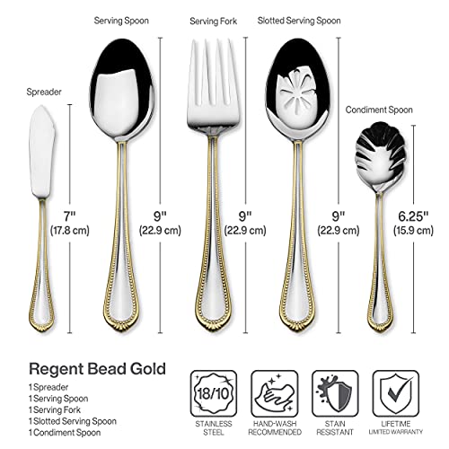 Mikasa, Gold Accent Regent Bead Flatware Service for 12, 65 Piece Set, 18/10 Stainless Steel, Silverware Set with Serving Utensils - size: 65 Piece Set, style: Regent Bead Gold