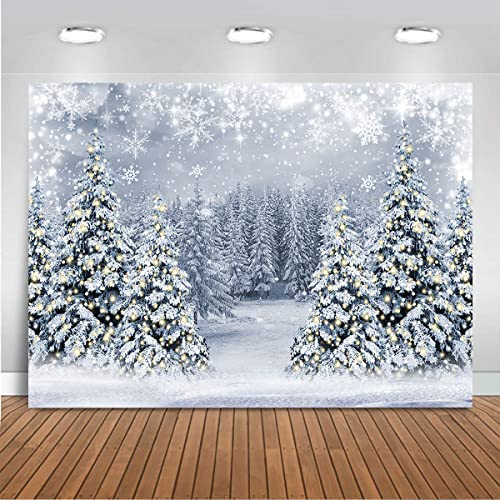 Mocsicka Winter Scene Backdrop Snowy Christmas Pine Tree Halo Spots Photography Background White Wonderland Snowflake Forest Party Holiday Photoshoot Props (White, 8x6ft) - color: white, size: 8x6ft