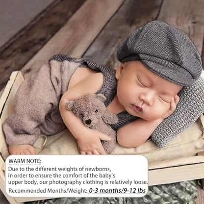 Ylsteed Newborn Boy Photoshoot Outfits 2Pcs Baby Photography Outfits Girl Baby Photography Props Newborn Gentleman Suit Photography Boy Suspender Pants with Beret 9-12lbs/0-3 Months (Coffee) - color: Coffee