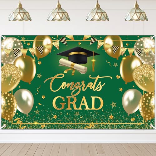 Avezano Graduation Banner Congrats Grad Class of 2026 Backdrop Green Gold Congratulation Graduates Backdrop for 2026 Graduation Party Decorations High School College Prom 6x3.6 ft - color: Green Gold, size: 6x3.6 ft