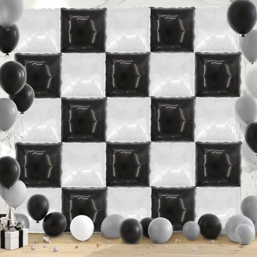 square aluminum foil Balloon Wall Backdrop, 25 pieces Black and White double-sided Balloon Arch Kit, suitable Racing theme parties anniversaries decorations - color: White.black