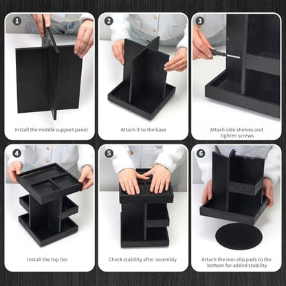 Cologne Organizer for Men, 3-Tier Rotating Cologne Stand with Non-Slip Pads, Large Capacity Wood Perfume Shelf for Desk & Nightstand, Gifts for Men Husband Birthday (Black)