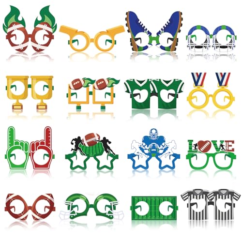 32 Pcs Football Party Decorations Touchdown Paper Glasses Frame It's Game TIME Photo Booth Props Eyeglasses for Sports Football Theme Birthday Baby Shower Favors Supplies - style: Football
