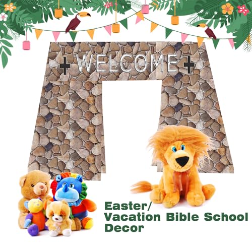 Tegeme 100 ft x 54 Inch Cobblestone Wall Tablecloth Roll Castle Wall Backdrop Disposable Plastic Stone Pattern Table Covers for Medieval Party Supplies Vbs Vacation Bible School Decor - size: 1200" x 54" (Rectangular), style: Cobblestone