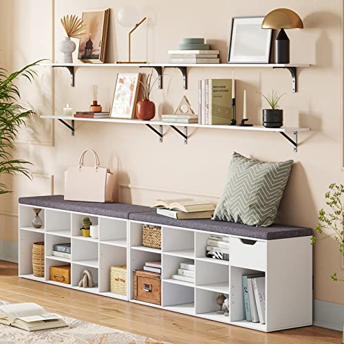 DINZI LVJ Long Wall Shelves, 55.1Inch Wall Mounted Shelves Set of 2, Extra Large Floating Storage Ledges with Sturdy Metal Brackets for Living Room, Bathroom, Bedroom, Kitchen, White - color: White, size: 55.1 Inch