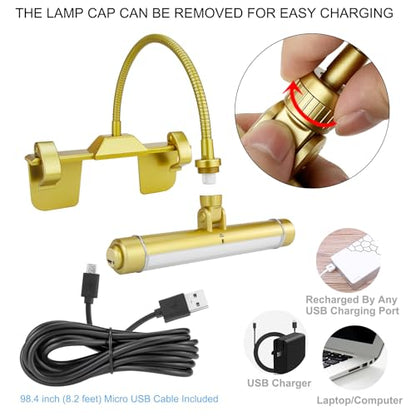 LUXSWAY Wireless Picture Frame Led Lighting,Rechargeable Art Display Lighting Clip on Pictures,Over Painting Lights with Remote,Artwork Lamp with Flexible Neck,28 LEDs 3 Lighting Modes 200LM-Gold - color: G Gold, size: Rechargeable-3 Mode-Flexible Neck