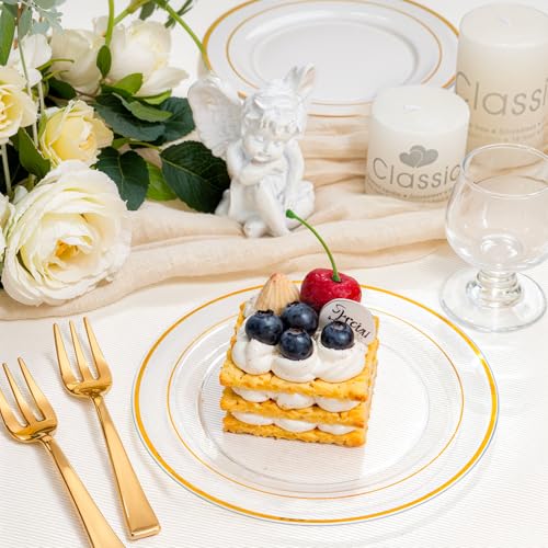 bUCLA 100 Pieces Clear Gold Plastic Plates Disposable - 6.25 Inch Clear Plastic Dessert Plates with Gold Trim for Party, Wedding & Thanksgiving - color: 6.25Inch-100pcs-Clear Gold